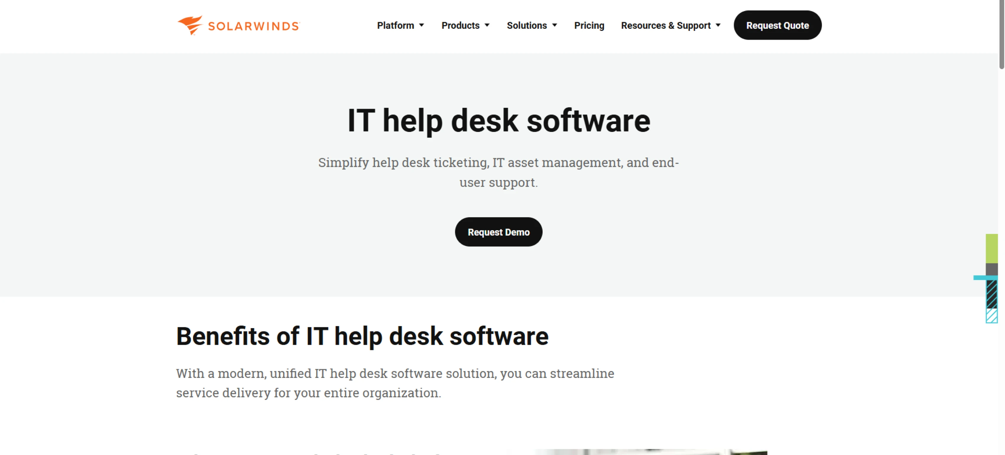 SolarWinds Service Desk dashboard